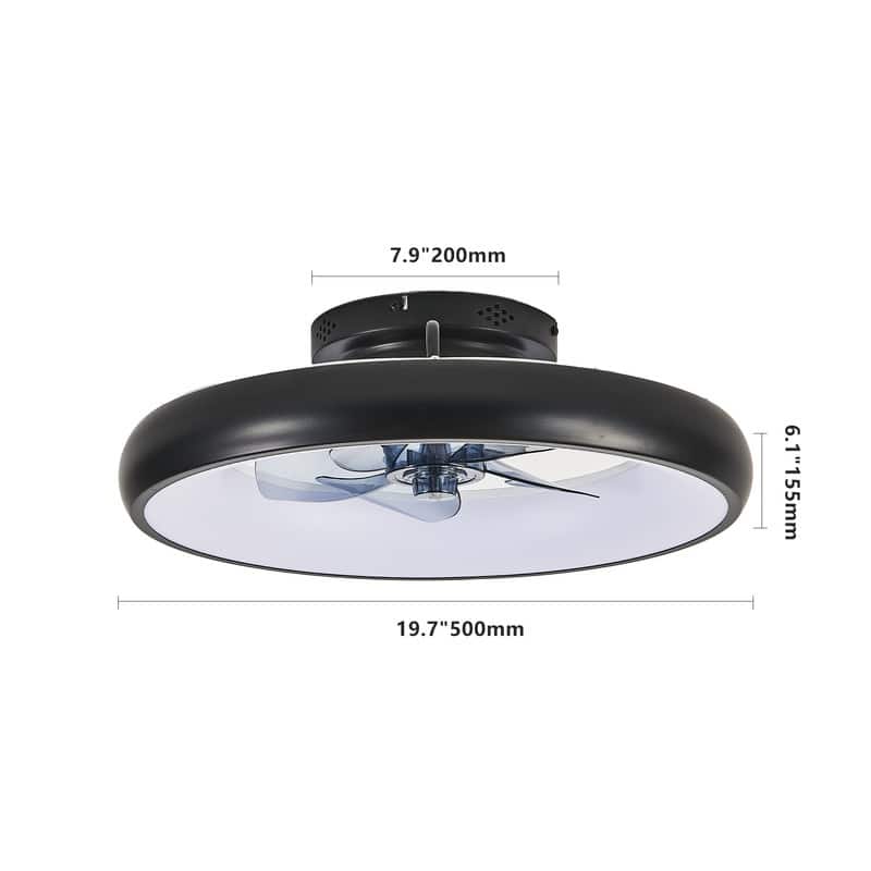 20" Black Smart LED Ceiling Fan – Dimmable & Adjustable Color Temperature, Silent 6-Speed Reversible DC Motor.