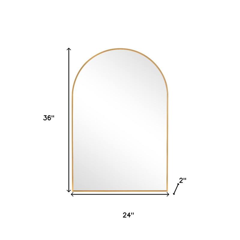 HomeRoots 36" Gold Metal Arch Framed Bathroom Vanity Mirror - 24.00 in. x 36.00 in. x 2.00 in.
