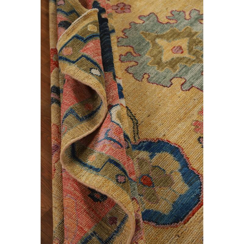 Hand Knotted Oriental 100% Wool Carpet Transitional All-Over Yellow & Gold Oushak Area Rug - 12' 11'' X 8' 11''