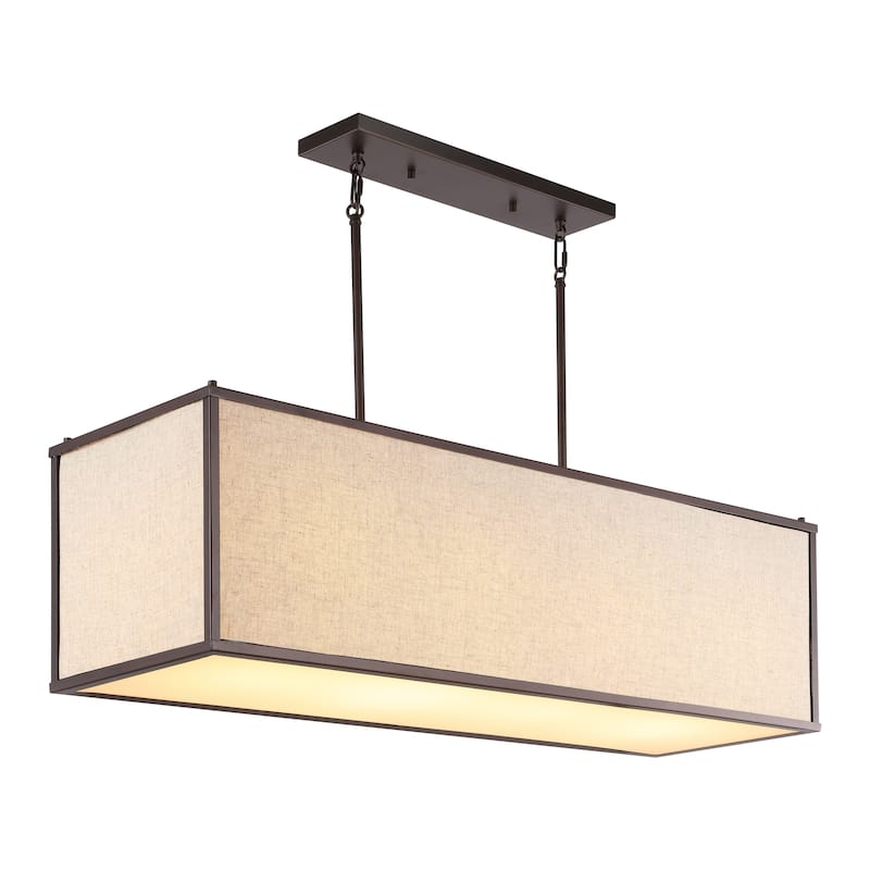 Crosby 42" 4-Light Minimalist Industrial Rectangular Linen Iron Linear LED Pendant, Oil Rubbed Bronze/Beige by JONATHAN Y - Oil Rubbed Bronze
