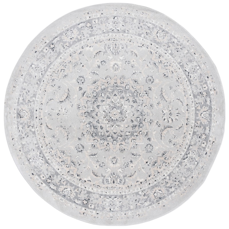 SAFAVIEH Layla Gulen Shabby Chic Farmhouse Rug - 6'7" Round - Ivory/Grey