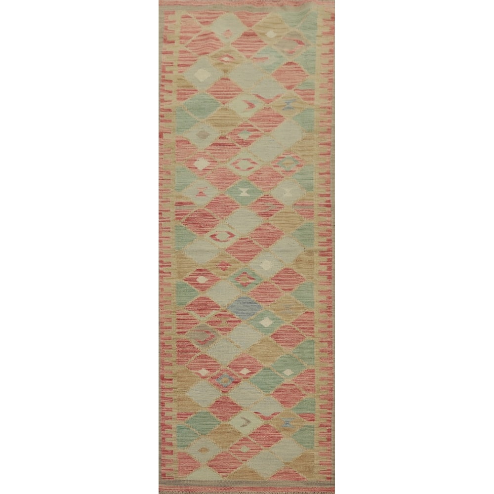 Hand Woven Oriental 100% Wool Carpet Southwestern Modern Multi-Colored Kilim Runner Rug - 7' 11'' X 2' 2''