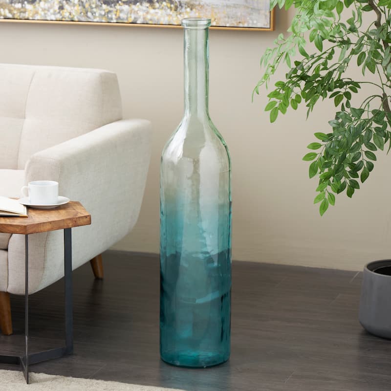Teal Recycled Glass Handmade Tall Ombre Floor Vase - Teal - 9"W, 40"H