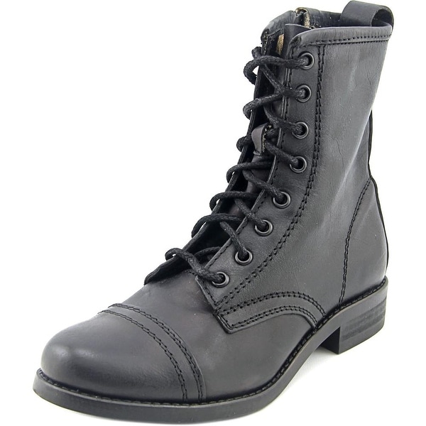 Cap Toe Leather Black Combat Boot