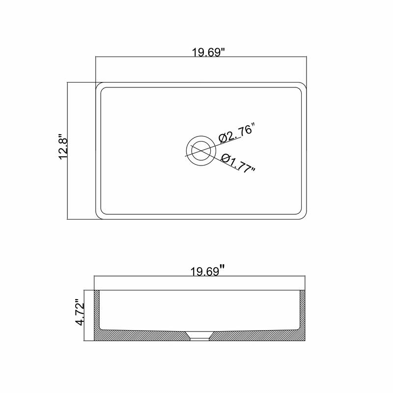 Topcraft 19.68'' Concrete Rectangular Bathroom Vessel Sink