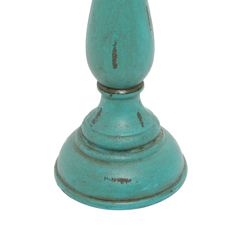 Wooden Candle Holder - Set of 3 Blue - Roche River Decor - 5"W x 5"L x 19"H
