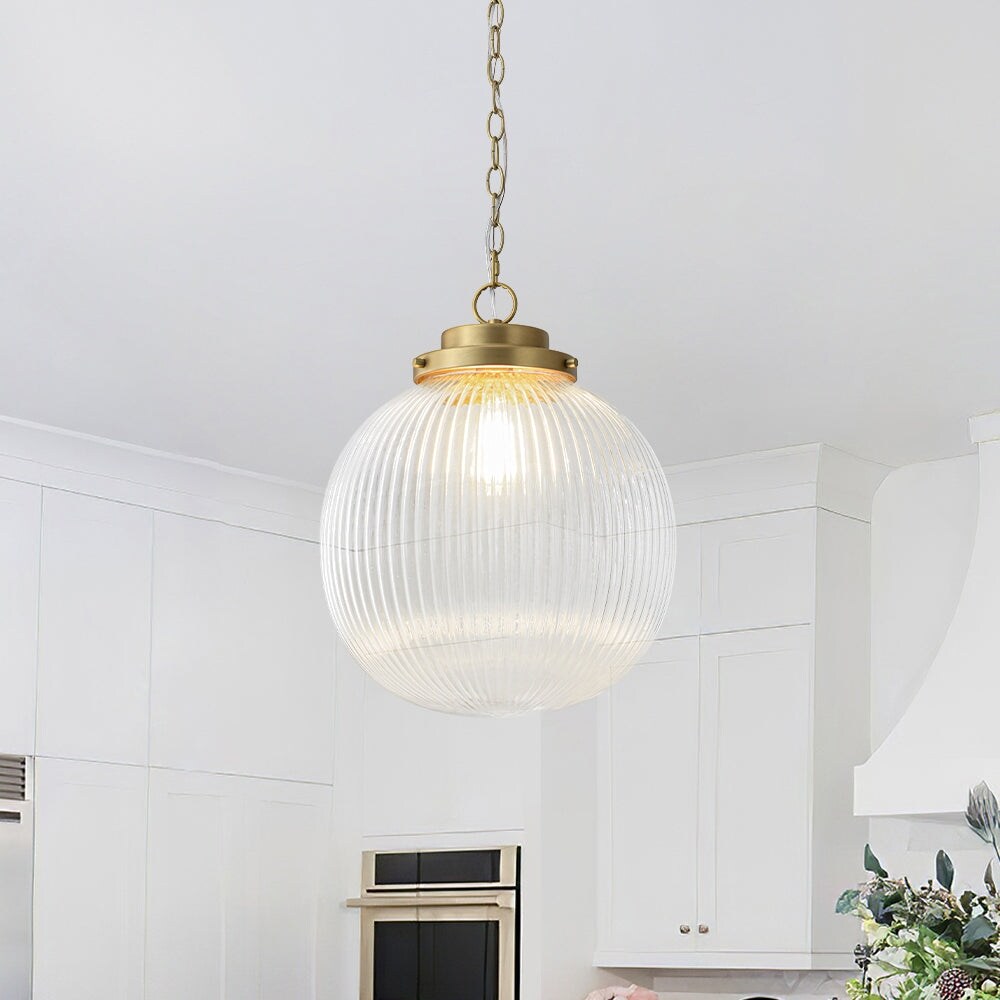15 W 1 Light Brushed Brass Ribbed Glass Single Pendant Brushed Brass On Sale Bed Bath Beyond 41417712