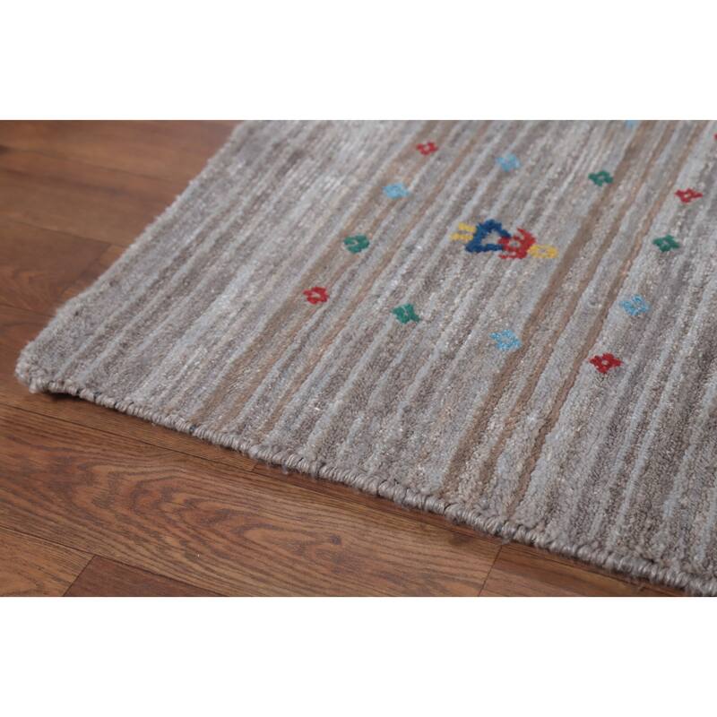 Hand Knotted Oriental 100% Wool Carpet Tribal Tribal Greys & Charcoal Gabbeh Area Rug - 9' 10'' X 8' 0''