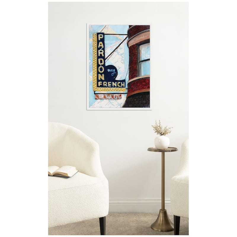 Kate and Laurel Pardon My French by Krista V. Allenstein Framed Canvas Wall Art Print