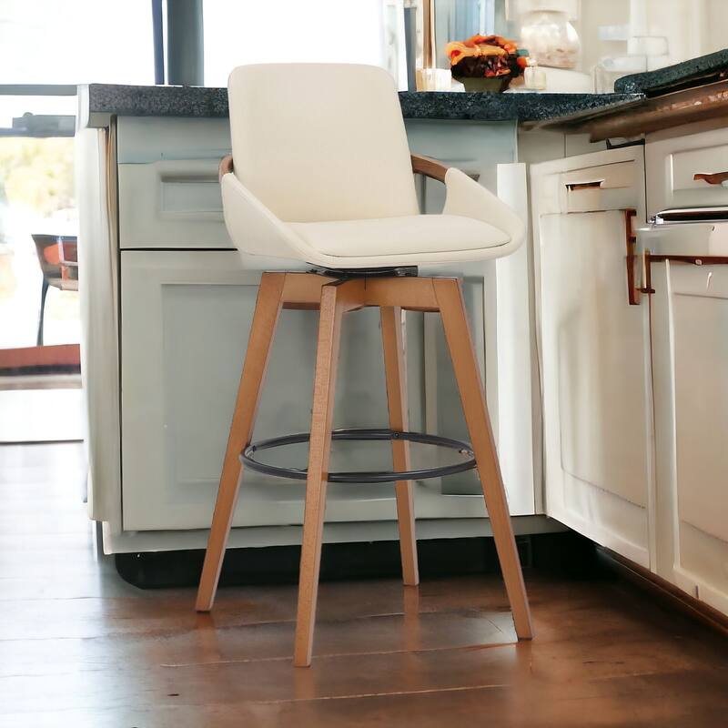 Fabric Swivel Bar Stool with Arms, Full Back and Iron Footrest Frame