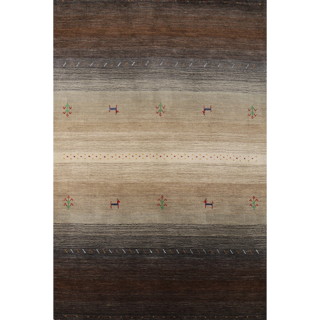 Tribal Gabbeh Indian Rug Hand-Knotted Bedroom Multi-Color Wool Carpet - 4'1" x 5'10"