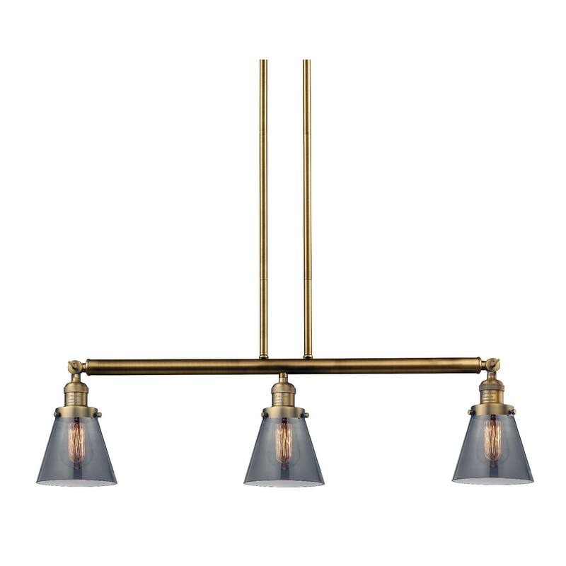 Innovations Lighting Small Cone 3 Light 39" Wide Linear Chandelier - Brushed Brass / Smoked