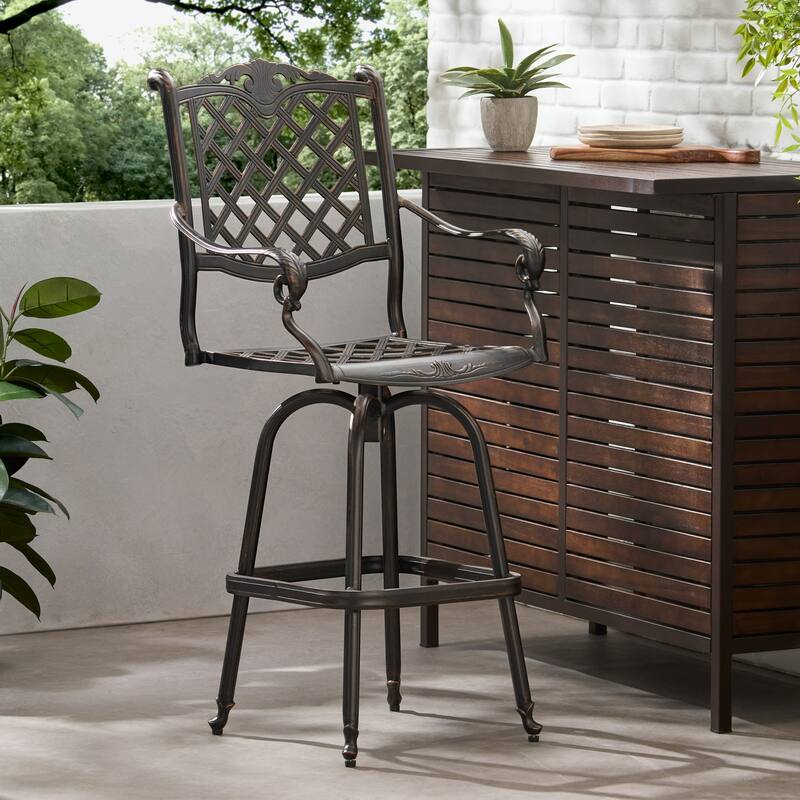Avon Cast Aluminum Copper Outdoor Bar Stool by Christopher Knight Home - 22.00" D x 25.50" W x 49.75" H - Shiny Copper