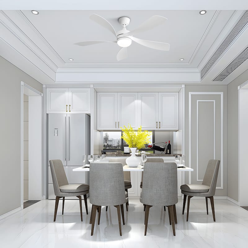 52 Inch Modern Led Ceiling Fan With 3 Color Dimmable 5 ABS Blades Remote Control Reversible DC Motor White For Bedroom