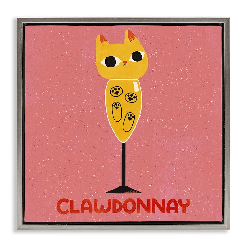 Stupell Clawdonnay Feline Wine Framed Floater Canvas Wall Art Design By Carrie Cantwell - 25 x 25 - Grey