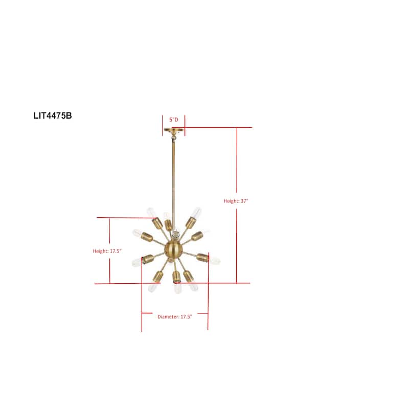 SAFAVIEH Lighting Talja 17.5-inch 12-Light Gold Edison Bulb Solace Pendant - 17.5" x 17.5" x 37" - 18Wx18Dx37H