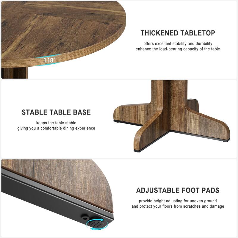 47 Inch Round Dining Table for 4, Farmhouse Kitchen Dining Room Circle Dinner Table