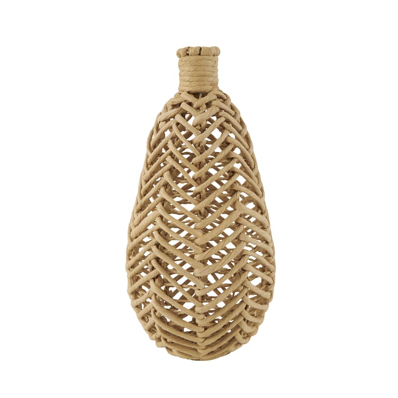 Jute Rope Handmade Woven Decorative Vase with Chevron Pattern - Brown - Roche River Decor