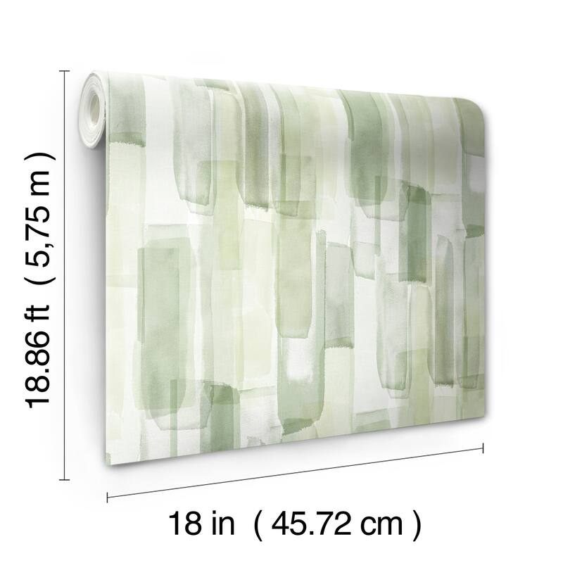 RoomMates Watercolor Glass Olive Green Peel and Stick Wallpaper