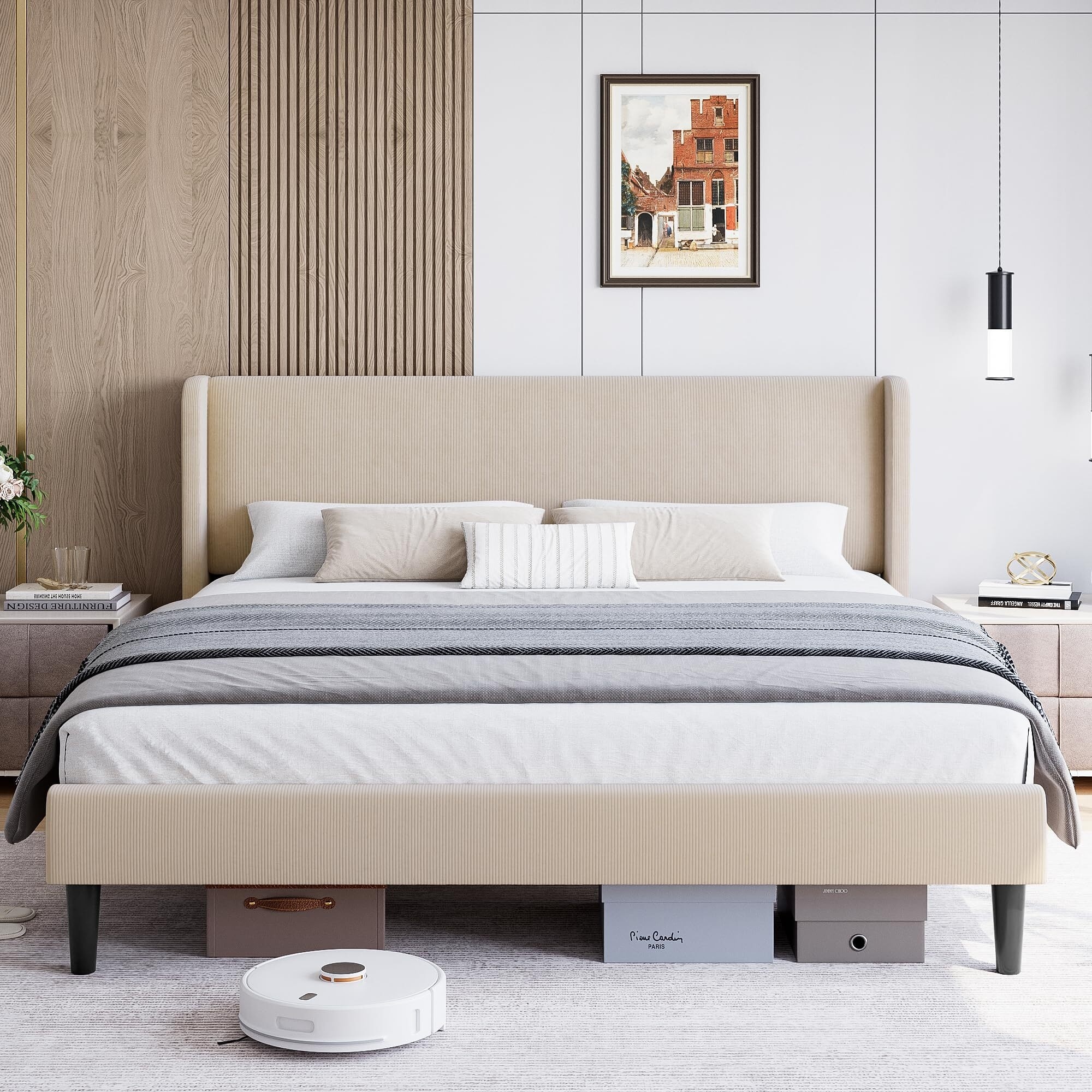 Bed Frame with Vertical Channel Headboard