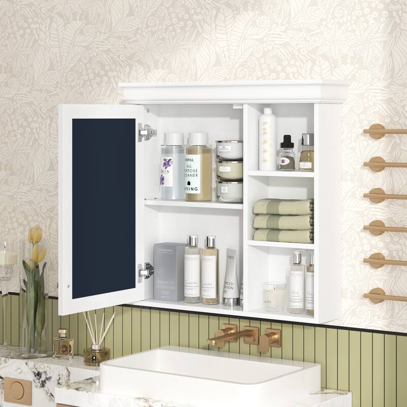 30'' x 28'' Bathroom Cabinet with Mirror, Wall Mounted Mirror Cabinet with Storage Organizer for Bathroom
