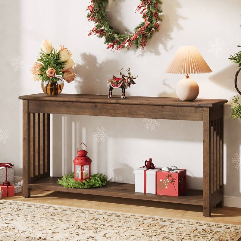 63-Inch Console Table with 2-Tier Storage, Farmhouse Entryway Table