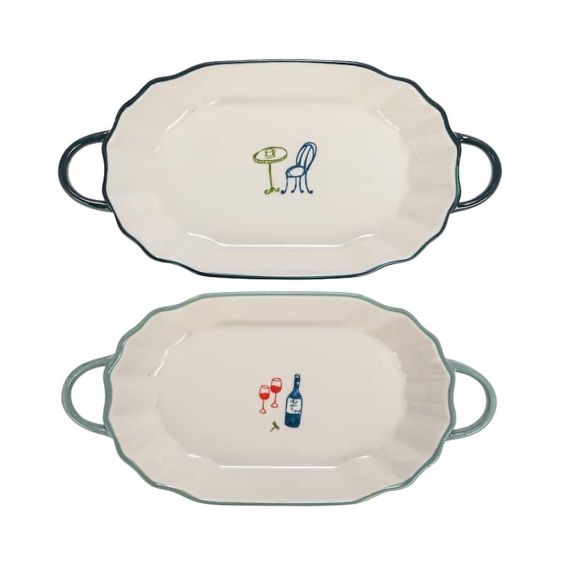 Stoneware Plate with Image in Two Styles - 9.6"L x 4.8"W x 1.3"H