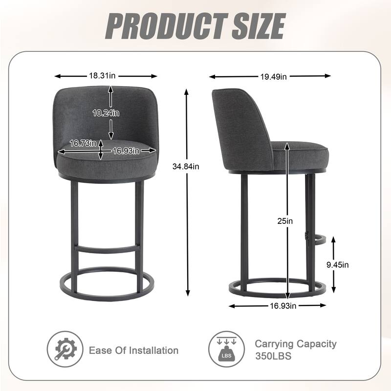Anmytek Set of 2 Comfortable Modern Barrel Counter Height Bar Stools - Linen Fabric Upholstered With Backrest