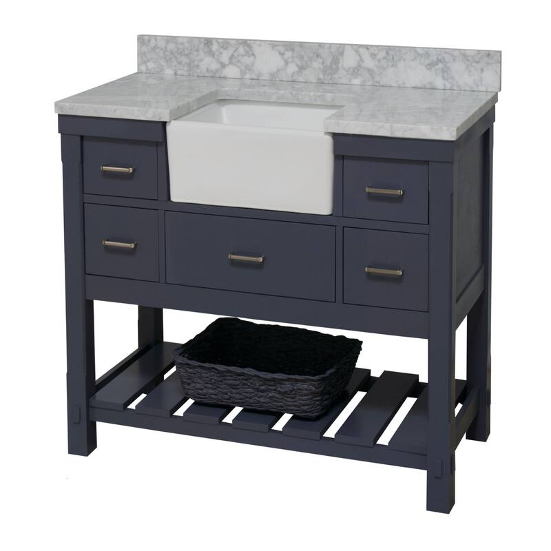 KitchenBathCollection Charlotte 48" Farmhouse Bathroom Vanity with Carrara Marble Top