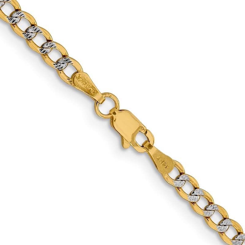 Curata 14k Yellow Gold Mens 3.4mm Semi solid Pave Curb Chain Bracelet Options: 8" 9"