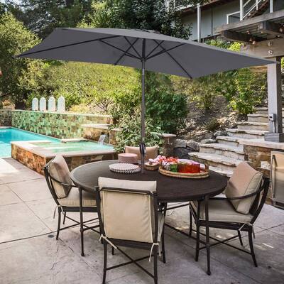 6.5ft * 10ft Rectangular Patio Umbrella with Push Button Tilt & Crank, Outdoor Table Market Umbrella with Aluminum Pole