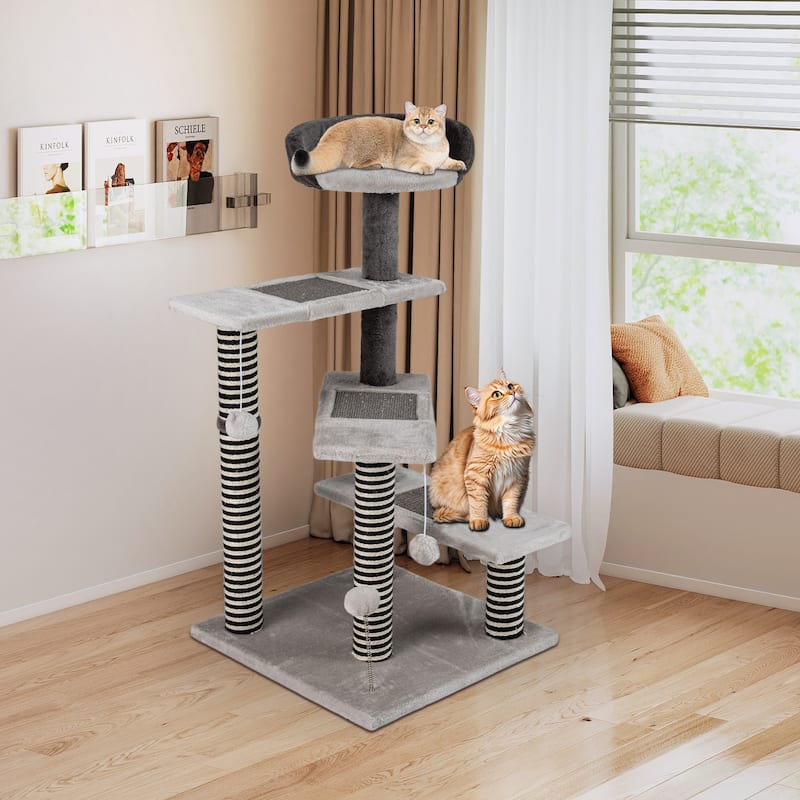 Gymax 2-in-1 Cat Tree Tower Pet Steps w/ Scratching Posts Hanging Toy
