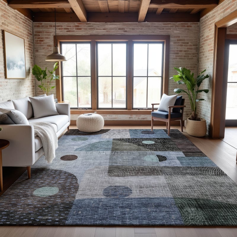 Premium Washable Super Soft Modern Retro Mayfield Rug - Blue - 9' x 12'