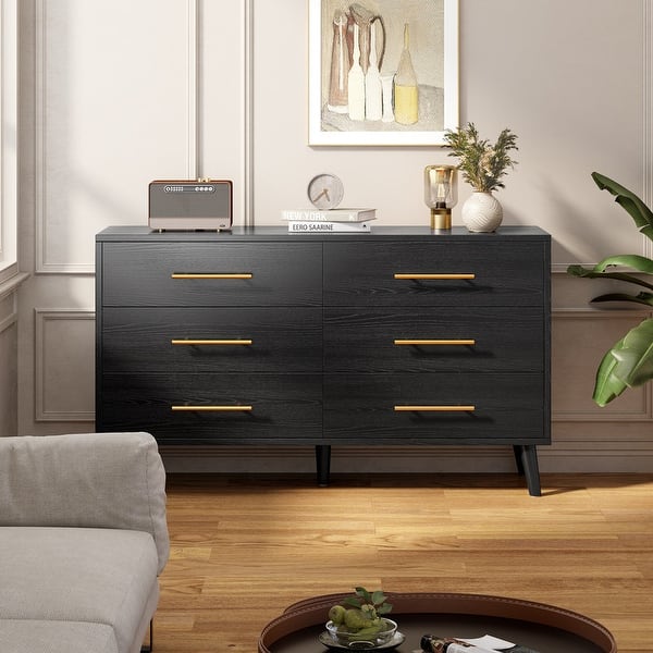 Wood 6 Drawer Double Dresser, Chest Of Drawers Cabinet, TV Stand for Bedroom, Livingroom and Enterway - White Wood 6 Drawer Double Dresser, Chest Of Drawers Cabinet, TV Stand for Bedroom, Livingroom and Enterway - White