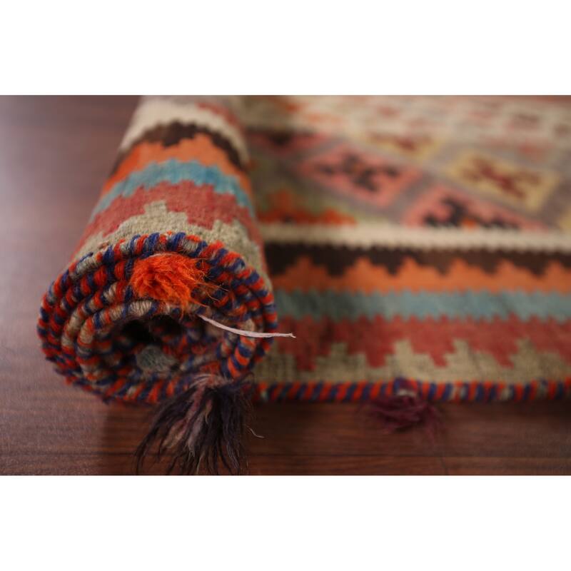 Geometric Kilim Qashqai Persian Area Rug Hand-Woven Tribal Wool Carpet - 5'5"x 9'8"