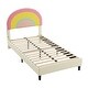 preview thumbnail 6 of 32, Twin or Full Size Upholstered PU Kids Platform Bed with Rainbow Shaped and Height-adjustbale Headboard, LED Bed Frame