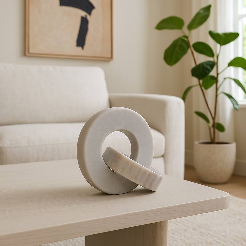 Marble Decorative Object Interlocking Ring Sculpture Modern Statue