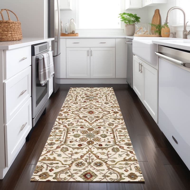 Machine Washable Indoor/ Outdoor Traditional Persian Chantille Rug - Ivory - 2'3" x 7'6"