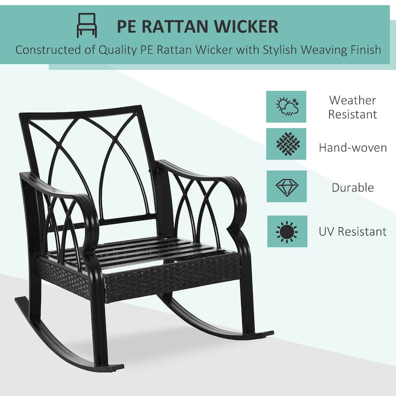 Outdoor Wicker Rocking Chair with Padded Cushions, Aluminum Furniture Rattan Porch Rocker Chair w/ Armrest