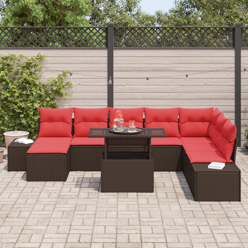 vidaXL 9 Piece Outdoor Sofa Set with Cushions - 125.6×60.6×27.2