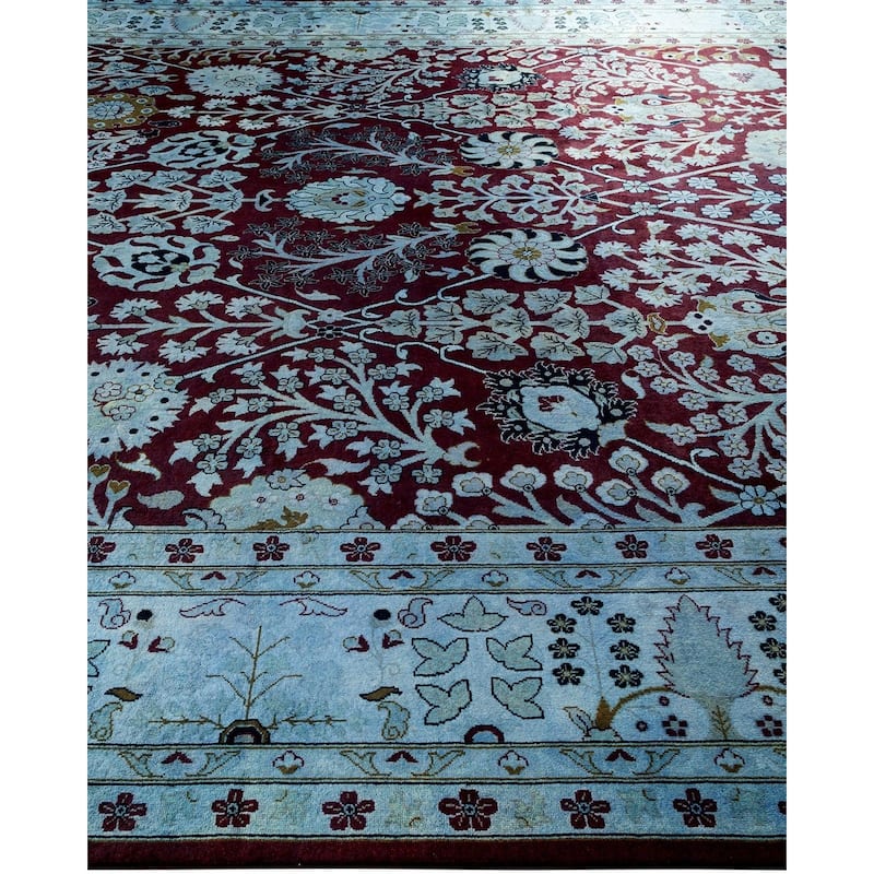 Overton Hand Knotted Wool Vintage Inspired Modern Contemporary Overdyed Blue Area Rug - 10' 2" x 14' 1"