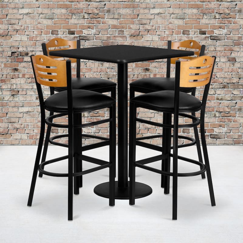 30" Square Laminate Table Set with 4 Metal Barstools - Vinyl Seat