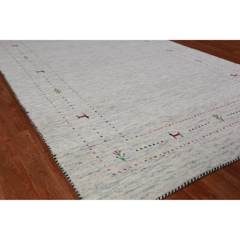 Hand Knotted Oriental 100% Wool Carpet Tribal Animal Pictorial Beige & Ivories Gabbeh Area Rug - 7' 10'' X 5' 2''