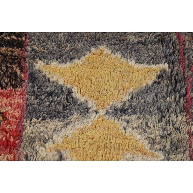 Geometric Plush Moroccan Oriental Rug Hand-Knotted Grey Wool Carpet - 7'9" x 10'5"