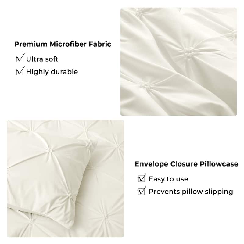 3 Piece Reversible Pintuck Pinch Pleat Bohemia and Tufted Clipped Comforter Set
