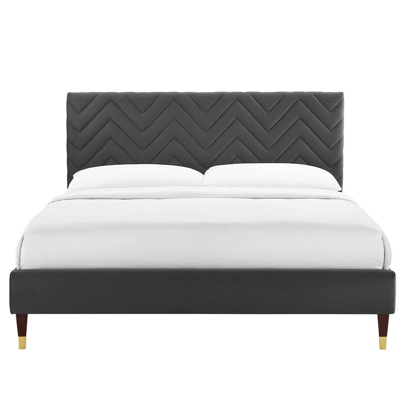 Leah Chevron Tufted Performance Velvet Queen Platform Bed