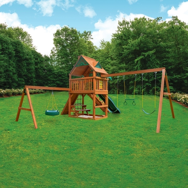 Gorilla Playsets Frontier Outdoor Wooden Swing Set with Tire Swing
