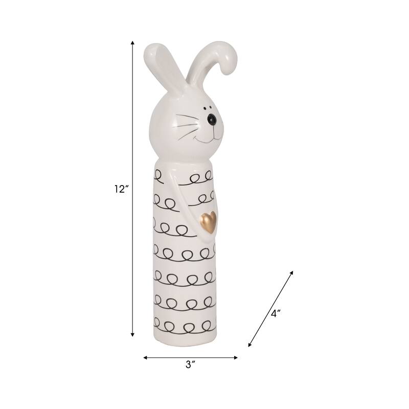 Sagebrook Home Squiggly Bunny With Gold Heart, White/Black