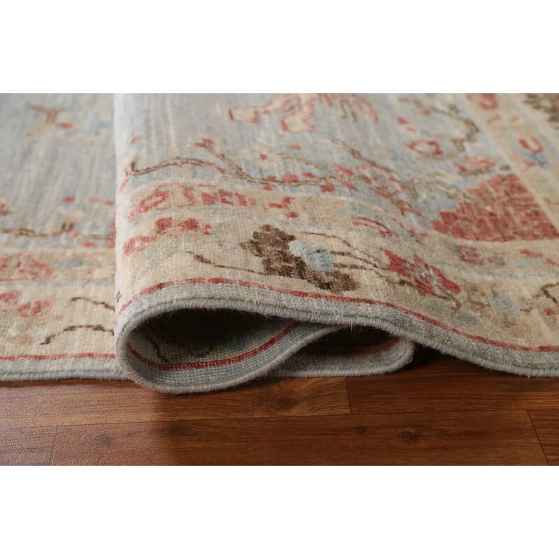 Hand Knotted Oriental 100% Wool Carpet Transitional Floral Navy Blue & Blues Oushak Area Rug - 6' 11'' X 4' 11''