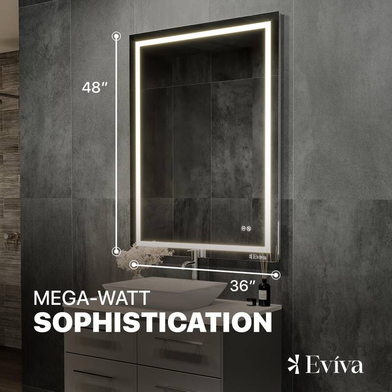 Eviva Glow 48" x 36" Rectangular Modern Frameless Mirror - Clear